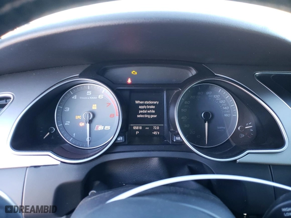 2013 Audi S5 Premium Plus with VIN WAUCGAFH4DN006689, listed as a Copart auction lot 80929814 with 65,818 mi miles and Salvage Title. Bid and sale history available at carsss.com. Image 9.
