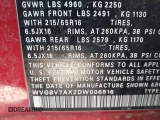 2013 Volkswagen Tiguan SE z VIN WVGBV7AX2DW006816, wystawiony jako IAAI lot #41702820 z przebiegiem 129 757 mil mil oraz . Historia ofert i sprzedaży dostępna na DreamBid. Obrazek 9.