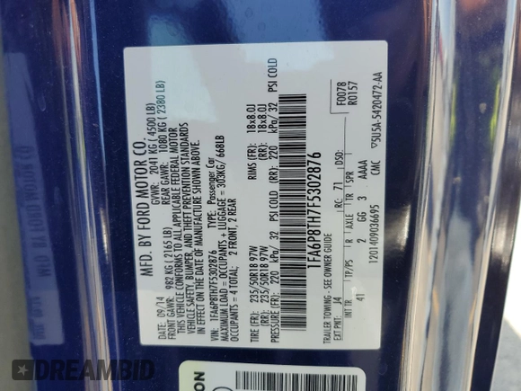 2015 Ford Mustang EcoBoost with VIN 1FA6P8TH7F5302876, listed as a Copart auction lot 65281075 with 199,047 mi miles and Clean title. Bid and sale history available at DreamBid. Image 12.