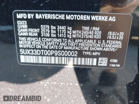 2023 BMW X4 xDrive30i with VIN 5UX33DT00P9S00002, listed as a IAAI auction lot 41674075 with 30,442 mi miles and . Bid and sale history available at DreamBid. Image 9.