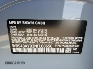 2022 BMW M3 Competition xDrive z VIN WBS43AY03NFL88650, wystawiony jako Copart lot #44151713 z przebiegiem 10 868 mil mil oraz . Historia ofert i sprzedaży dostępna na DreamBid. Obrazek 14.