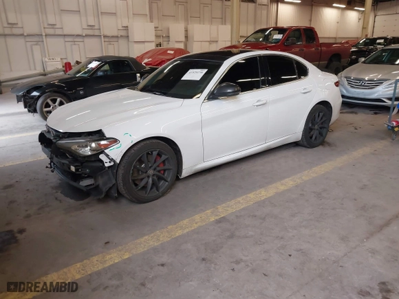 2017 Alfa Romeo Giulia with VIN ZARFAEDN1H7552738, listed as a IAAI auction lot 41529238 with 107,421 mi miles. Bid and sale history available at carsss.com. Image 2.