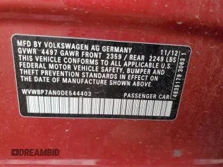 2013 Volkswagen CC Sport Plus с VIN WVWBP7AN0DE544403, выставлен на аукционе Copart как лот 56186675 с пробегом 119 268 миль миль и Списание • Salvage title. История ставок и продаж доступна на DreamBid. Изображение 12.
