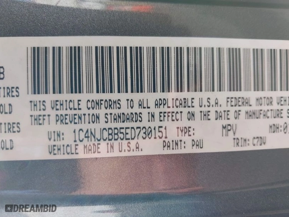 2014 Jeep Compass Sport with VIN 1C4NJCBB5ED730151, listed as a IAAI auction lot 41389291 with 176,659 mi miles. Bid and sale history available at carsss.com. Image 9.
