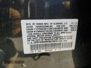 2015 Acura MDX Technology with VIN 5FRYD3H49FB012074, listed as a Copart auction lot 87838855 with 128,601 mi miles and Salvage Title. Bid and sale history available at DreamBid. Image 16.