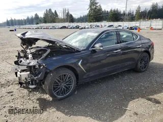2019 Genesis G70 2.0T Advanced with VIN KMTG64LA6KU015298, listed as a Copart auction lot 50464495 with 77,203 mi miles and Salvage Title. Bid and sale history available at carsss.com. Image 1.