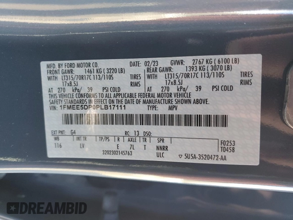 2023 Ford Bronco with VIN 1FMEE5DP0PLB17111, listed as a Copart auction lot 86588374 with 26,093 mi miles and Salvage Title. Bid and sale history available at DreamBid. Image 13.