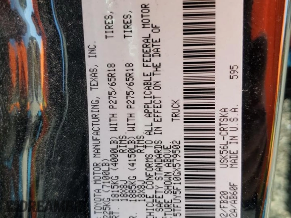 2016 Toyota Tundra SR z VIN 5TFUY5F10GX579502, wystawiony jako Copart lot #54075555 z przebiegiem 107 259 mil mil oraz Szkoda całkowita • Salvage title. Historia ofert i sprzedaży dostępna na DreamBid. Obrazek 12.