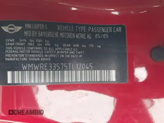 2005 MINI Hardtop S with VIN WMWRE33575TL12045, listed as a IAAI auction lot 42110930 with 192,964 mi miles and . Bid and sale history available at DreamBid. Image 9.
