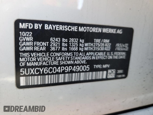 2023 BMW X6 xDrive40i z VIN 5UXCY6C04P9P49005, wystawiony jako Copart lot #51974695 z przebiegiem 30 421 mil mil oraz Szkoda całkowita • Salvage title. Historia ofert i sprzedaży dostępna na DreamBid. Obrazek 14.