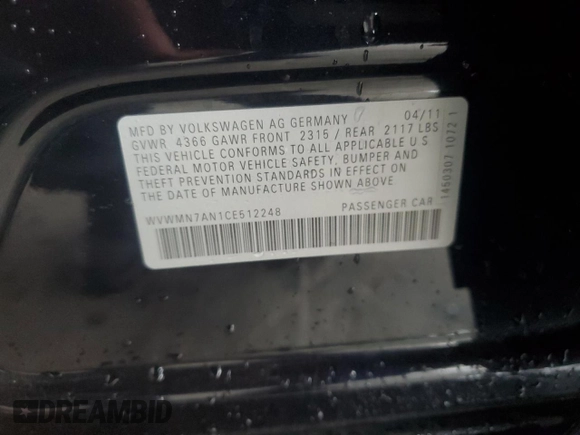 2012 Volkswagen CC Sport with VIN WVWMN7AN1CE512248, listed as a Copart auction lot 72778364 with 137,449 mi miles and Salvage Title. Bid and sale history available at carsss.com. Image 12.