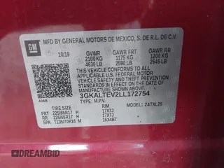 2020 GMC Terrain SLE with VIN 3GKALTEV2LL172754, listed as a IAAI auction lot 41834716 with 44,999 mi miles. Bid and sale history available at carsss.com. Image 9.