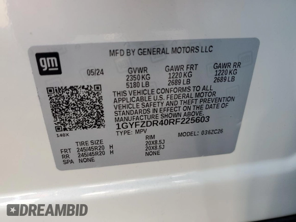 2024 Cadillac XT4 AWD Premium Luxury with VIN 1GYFZDR40RF225603, listed as a Copart auction lot 87899975 with 1,659 mi miles and Salvage title. Bid and sale history available at DreamBid. Image 14.