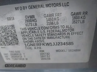 2018 Chevrolet Traverse LS with VIN 1GNERFKW1JJ234585, listed as a IAAI auction lot 41765298 with 129,086 mi miles. Bid and sale history available at carsss.com. Image 9.