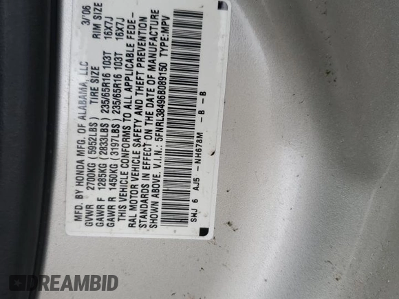 2006 Honda Odyssey EX with VIN 5FNRL38496B089150, listed as a Copart auction lot 49284575 with 165,303 mi miles and Salvage Title. Bid and sale history available at carsss.com. Image 13.