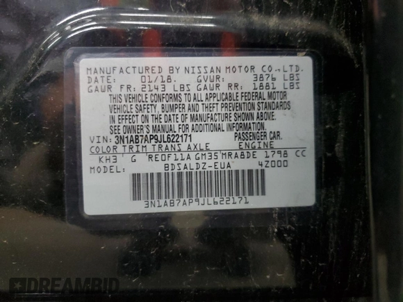 2018 Nissan Sentra SV с VIN 3N1AB7AP9JL622171, выставлен на аукционе Copart как лот 59652115 с пробегом 100 710 миль миль и Чистый • Clean title. История ставок и продаж доступна на DreamBid. Изображение 12.