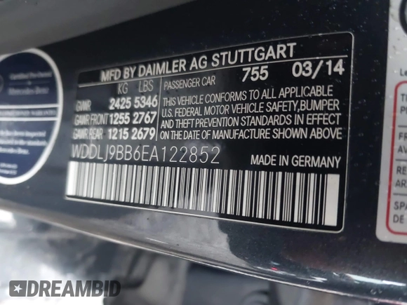 2014 Mercedes-Benz CLS 550 with VIN WDDLJ9BB6EA122852, listed as a IAAI auction lot 42503119 with 161,840 mi miles and . Bid and sale history available at DreamBid. Image 9.