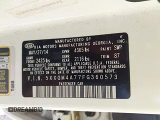 2015 Kia Optima LX with VIN 5XXGM4A77FG360573, listed as a IAAI auction lot 42648488 with 132,409 mi miles and . Bid and sale history available at DreamBid. Image 9.