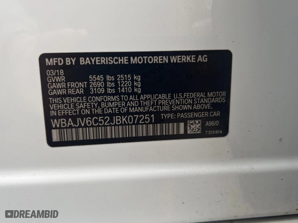 2018 BMW 6 Series 640i xDrive with VIN WBAJV6C52JBK07251, listed as a Copart auction lot 44818483 with 35,100 mi miles. Bid and sale history available at carsss.com. Image 10.