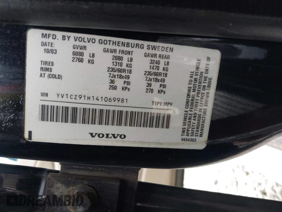 2004 Volvo XC90 z VIN YV1CZ91H141069981, wystawiony jako IAAI lot #42259492 z przebiegiem 266 705 mil mil oraz . Historia ofert i sprzedaży dostępna na DreamBid. Obrazek 9.