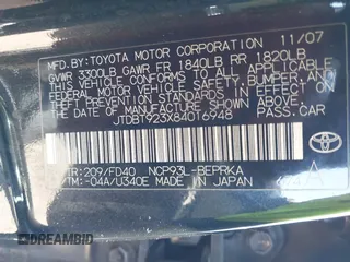 2008 Toyota Yaris с VIN JTDBT923X84016948, выставлен на аукционе IAAI как лот 42529453 с пробегом 136 837 миль миль и . История ставок и продаж доступна на DreamBid. Изображение 9.