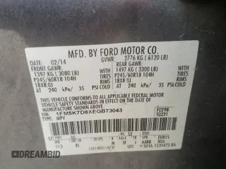 2014 Ford Explorer XLT z VIN 1FM5K7D8XEGB73043, wystawiony jako Copart lot #52146485 z przebiegiem 177 394 mil mil oraz Szkoda całkowita • Salvage title. Historia ofert i sprzedaży dostępna na DreamBid. Obrazek 15.