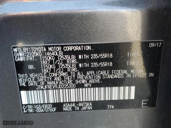 2018 Toyota RAV4 SE with VIN JTMJFREV9JD225300, listed as a Copart auction lot 50724284 with 43,619 mi miles. Bid and sale history available at carsss.com. Image 14.