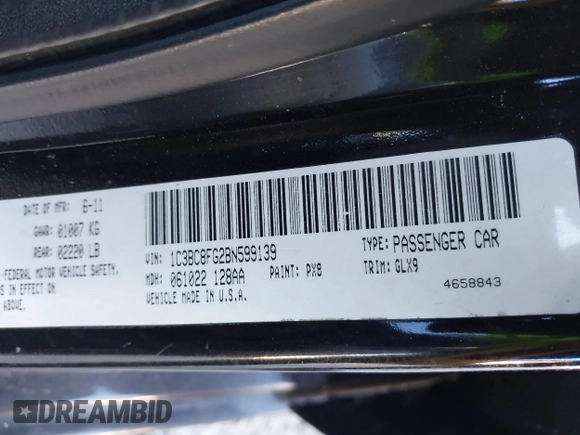 2011 Chrysler 200 S with VIN 1C3BC8FG2BN599139, listed as a IAAI auction lot 41401870 with 174,134 mi miles and . Bid and sale history available at DreamBid. Image 9.