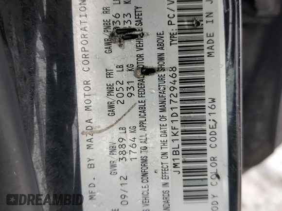 2013 Mazda 3 GX with VIN JM1BL1KF1D1729468, listed as a Copart auction lot 80479774 with 236,513 mi miles and Salvage Title. Bid and sale history available at carsss.com. Image 12.