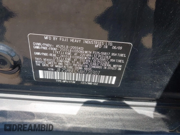 2010 Subaru Forester XT Limited with VIN JF2SH6FC5AH720307, listed as a IAAI auction lot 42632054 with 206,293 mi miles and . Bid and sale history available at DreamBid. Image 9.