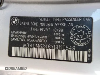 2000 BMW 5 Series 528iA with VIN WBADM6346YGU10549, listed as a Copart auction lot 75047164 with 324,945 mi miles and Salvage Title. Bid and sale history available at carsss.com. Image 12.