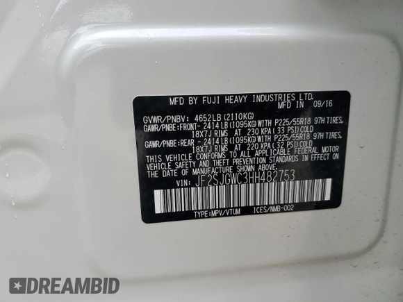 2017 Subaru Forester Touring with VIN JF2SJGWC3HH482753, listed as a Copart auction lot 59676525 with 69,286 mi miles and Salvage title. Bid and sale history available at DreamBid. Image 14.