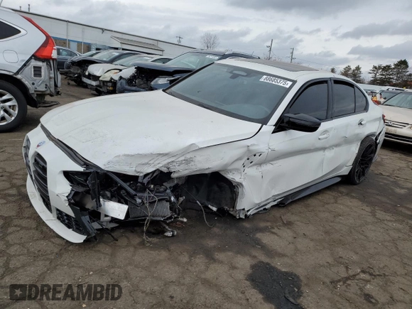2022 BMW M3 Competition xDrive z VIN WBS43AY08NFM90896, wystawiony jako Copart lot #88685375 z przebiegiem Nie podano mil oraz Szkoda całkowita • Salvage title. Historia ofert i sprzedaży dostępna na DreamBid. Obrazek 1.