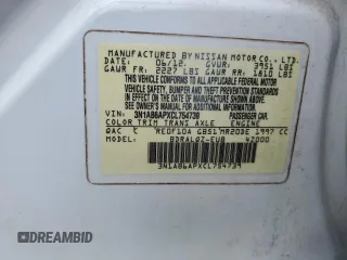 2012 Nissan Sentra 2.0 with VIN 3N1AB6APXCL754739, listed as a Copart auction lot 57409295 with 182,661 mi miles and Salvage title. Bid and sale history available at DreamBid. Image 12.