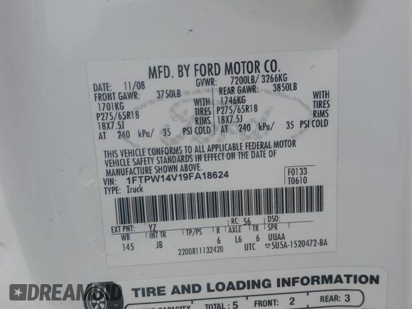 2009 Ford F-150 XL z VIN 1FTPW14V19FA18624, wystawiony jako Copart lot #53736275 z przebiegiem 143 358 mil mil oraz Szkoda całkowita • Salvage title. Historia ofert i sprzedaży dostępna na DreamBid. Obrazek 12.