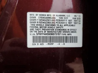 2013 Honda Pilot EX-L z VIN 5FNYF4H59DB073707, wystawiony jako Copart lot #44538415 z przebiegiem 187 132 mil mil oraz Szkoda całkowita • Salvage title. Historia ofert i sprzedaży dostępna na DreamBid. Obrazek 14.