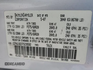 2007 Dodge 1500 Laramie with VIN 1D7HU18237S239582, listed as a Copart auction lot 60038875 with 341,524 mi miles and Salvage title. Bid and sale history available at DreamBid. Image 12.