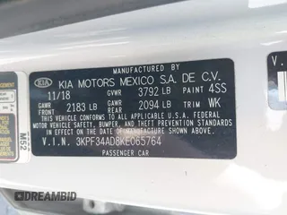2019 Kia Forte S with VIN 3KPF34AD8KE065764, listed as a IAAI auction lot 41993083 with 155,298 mi miles and . Bid and sale history available at carsss.com. Image 9.