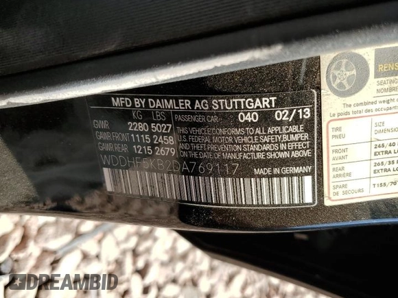 2013 Mercedes-Benz E 350 Luxury with VIN WDDHF5KB2DA769117, listed as a Copart auction lot 52420955 with 99,530 mi miles and Salvage Title. Bid and sale history available at DreamBid. Image 14.