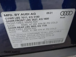 2021 Audi e-tron Premium Plus with VIN WA1LAAGE4MB038563, listed as a IAAI auction lot 42422063 with 31,645 mi miles and . Bid and sale history available at DreamBid. Image 9.