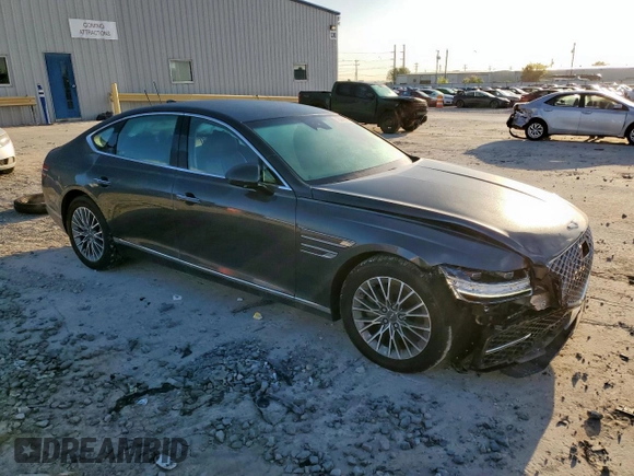 2023 Genesis G80 2.5T with VIN KMTGB4SC4PU185035, listed as a Copart auction lot 52082005 with 45,868 mi miles and Salvage title. Bid and sale history available at DreamBid. Image 4.