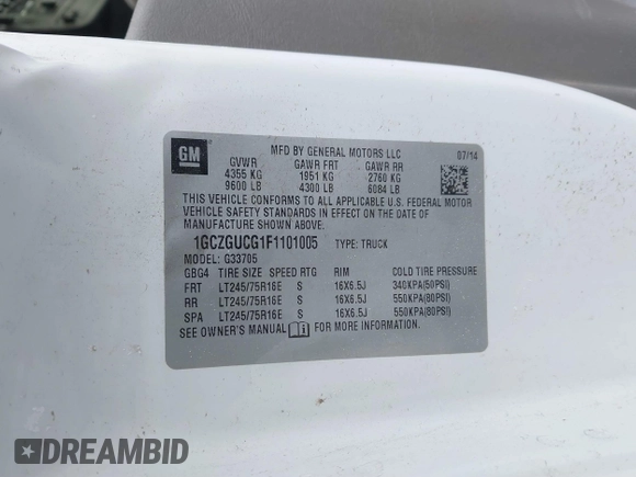 2015 Chevrolet Express Cargo z VIN 1GCZGUCG1F1101005, wystawiony jako IAAI lot #41314699 z przebiegiem 103 736 mil mil oraz . Historia ofert i sprzedaży dostępna na DreamBid. Obrazek 9.
