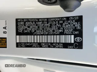 2023 Toyota Corolla Hybrid LE with VIN JTDBCMFE8PJ007549, listed as a Copart auction lot 47654805 with 0 mi miles and Salvage Title. Bid and sale history available at carsss.com. Image 12.