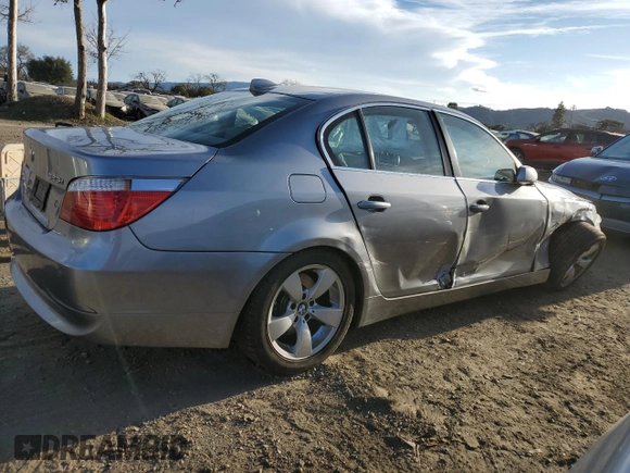 2007 BMW 5 Series 525i with VIN WBANE53567CY06863, listed as a Copart auction lot 46876865 with 34,017 mi miles and Salvage Title. Bid and sale history available at carsss.com. Image 3.