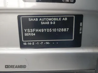 2005 Saab 9-3 Aero with VIN YS3FH49Y051012887, listed as a Copart auction lot 50940035 with 114,299 mi miles and Salvage Title. Bid and sale history available at carsss.com. Image 12.