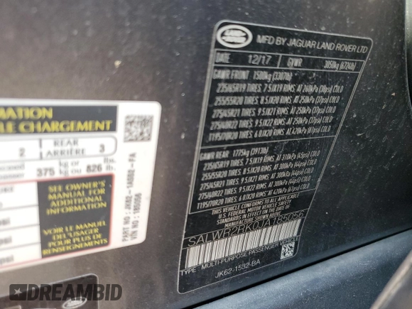 2018 Land Rover Range Rover Sport HSE z VIN SALWR2RK0JA185056, wystawiony jako Copart lot #43969715 z przebiegiem 89 820 mil mil oraz Szkoda całkowita • Salvage title. Historia ofert i sprzedaży dostępna na DreamBid. Obrazek 15.