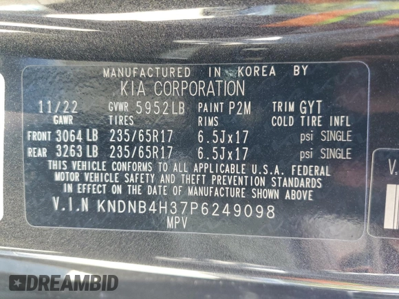 2023 Kia Carnival LX with VIN KNDNB4H37P6249098, listed as a Copart auction lot 76751724 with 26,992 mi miles and Salvage Title. Bid and sale history available at carsss.com. Image 13.