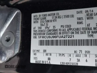 2015 Ford Escape Titanium with VIN 1FMCU9J96FUA27221, listed as a IAAI auction lot 41925276 with 180,758 mi miles and . Bid and sale history available at carsss.com. Image 9.