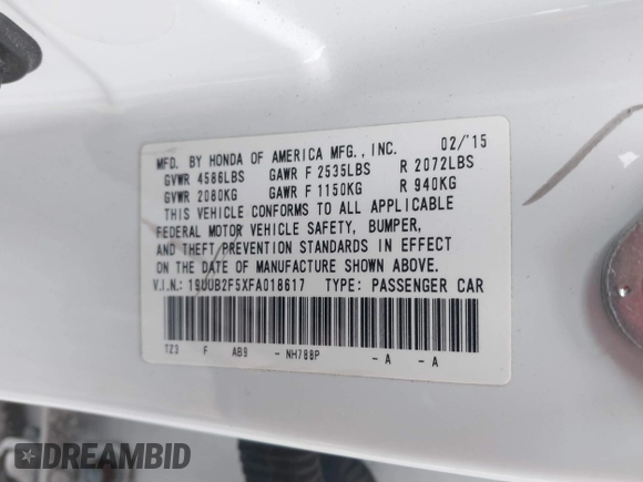 2015 Acura TLX Technology with VIN 19UUB2F5XFA018617, listed as a IAAI auction lot 42055620 with 156,832 mi miles and . Bid and sale history available at DreamBid. Image 9.