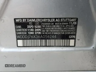 2006 Mercedes-Benz CLS-Class AMG with VIN WDDDJ76X36A056244, listed as a Copart auction lot 87377804 with 0 mi miles and Salvage Title. Bid and sale history available at carsss.com. Image 12.
